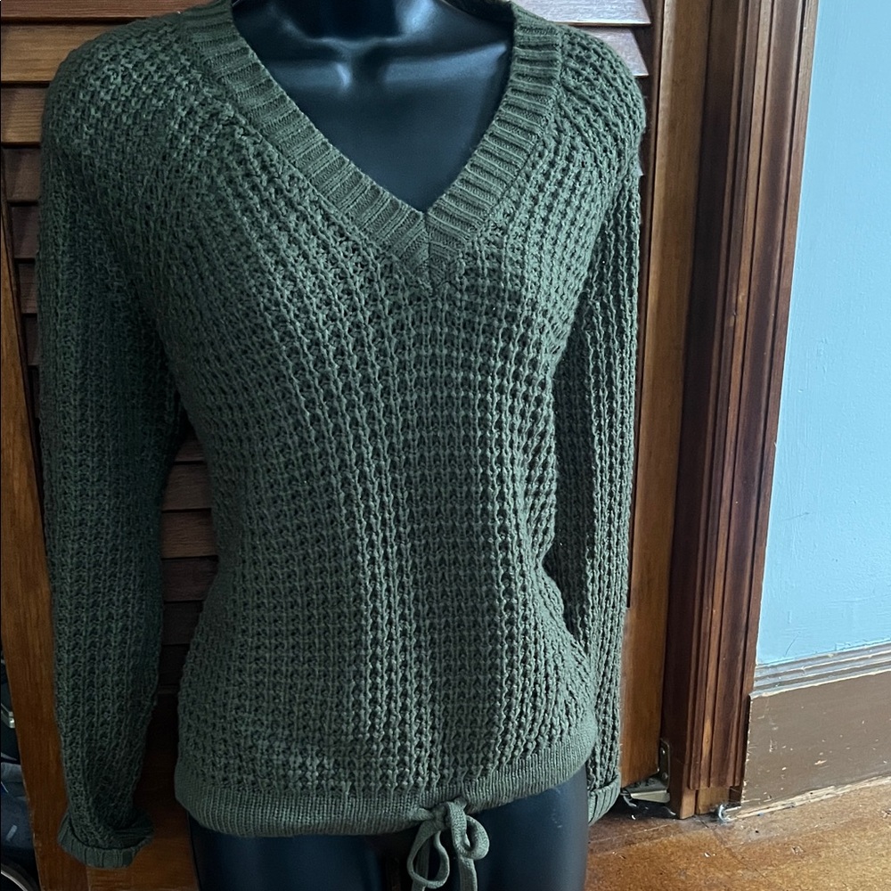 Olive Green V-Neck Women's Sweater